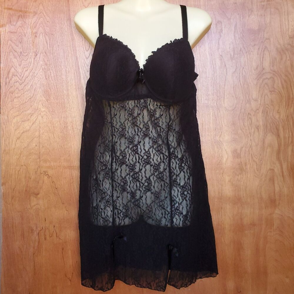 Sheer Black Floral Lace Nightie 38C Smart & Sexy Sleepwear Cami Vamp Whimsigoth